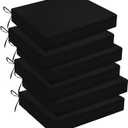 downluxe Outdoor Chair Cushions Set of 6 for Patio Furniture, Water-Resistant Square Corner Patio Chair Cushions with Ties, High Density Foam Outdoor Seat Cushion, 18.5" X 16" X 3", Black