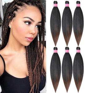 Pre Stretched Braiding Hair Extension Synthetic Soft Prestretched Braids Hair for Women (Black/Brown, 26 Inch)