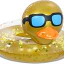 POZA Inflatable Duck Pool Float Tube- Heavy Duty Vinyl UV Resistant Confetti Pool Duck Floatie, Animal Pool Float Swim Ring Pool Inflatables for Kids and Adults for Beach, Party, Vacation (Gold)