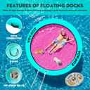 Inflatable Water Hammock Round Floating Ring,8/10/12FT Heavy Duty Pool Float for Adults,Inflatable Tanning Pool Float Island Dock for Lake/River/Ocean,w/Cup Holder,10FT&12FT Include 4-Step Soft Ladder