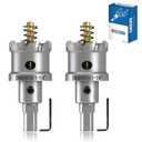 TCT Hole Saw Set, 2-Pack of 1-1/4" (32mm) Heavy Duty Tungsten Carbide Tipped Hole Cutters for Stainless Steel Mild Steel Copper Iron Brass Plastic and More, with Titanium-Plated Pilot Drill Bits