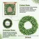 24 Inch Artificial Boxwood Wreath Spring Summer Wreath Faux Greenery Wreaths for Front Door Outside Wall Window Porch Farmhouse Garden Wedding Party Home Decor