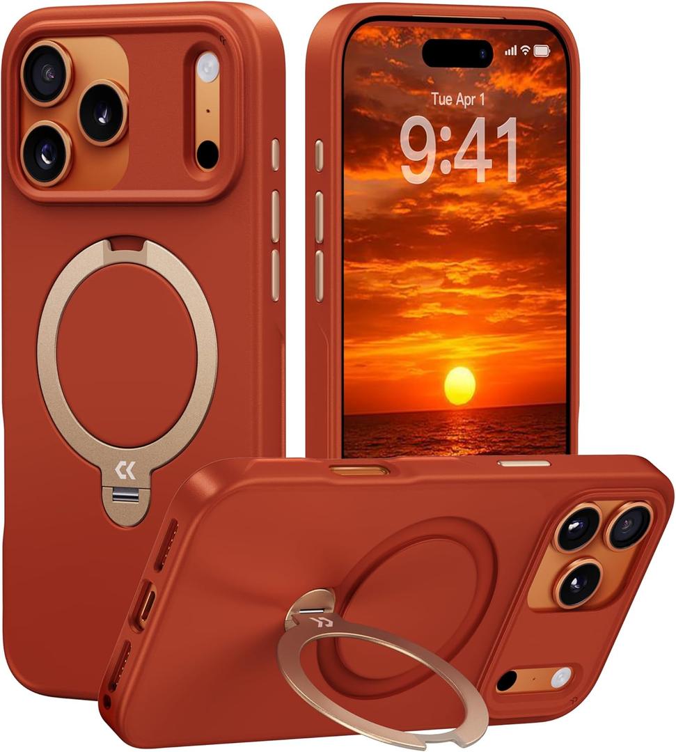 CASEKOO Twilight Orange Designed For Iphone 17 Pro Case With Spin Magnetic Stand [16FT Military Protection] [Non-Slip Edge] [Fit For Magsafe] Shockproof For Iphone 17 Pro Case With Stand 6.3''