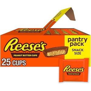 REESE'S Milk Chocolate Snack Size Peanut Butter Cups, Candy Pantry Pack, 13.75 oz (25 Pieces), EXP: MAY2026