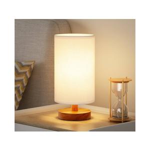 Fenmzee Small Table Lamp for Bedroom - Inline Control, Bedside Lamp with 3000K A15 LED Blub, Easy Assembly (White Shade - Walnut Base, 9" Inline Control)