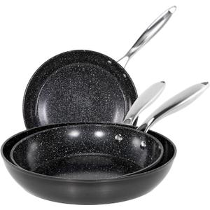 Kitchen Academy Hard Anodized Non Stick Frying Pans Set 3 Piece - 7.8 & 9.5 & 11 Black Ceramic Pan Skillet, Healthy Non Toxic Pans for Cooking, PTFE & PFOA Free, Induction & Oven Safe (500F)