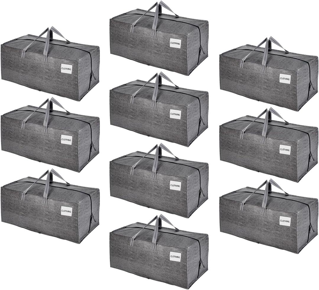 VENO 10 Pack Moving Bags w/ Backpack Straps, Heavy Duty, Moving Boxes Alternative, Packing Supplies, Large Storage Totes for Dorm Room Essentials with Zipper for Clothes (Gray, 10 Pack)
