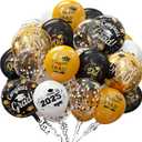 GuassLee Graduation Balloons for Class of 2025 - Gold and Black Grad Latex Confetti Balloons with Congrats Grad Foil Baloons and Ribbons for Graduation Party Decorations Supplies 60pcs