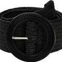 Verdusa Women's Western Belt Cowgirl Boho Straw Belts Round Buckle Elastic Waist Belt