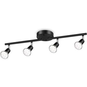 Ascher 4-Light LED Track Lighting Kit, Flexibly Rotatable Light Heads, 4 Way Ceiling Spotlight Black Finish, Including 4 GU10 LED Bulbs (4W 400LM Daylight White 5000K), 2 Pack