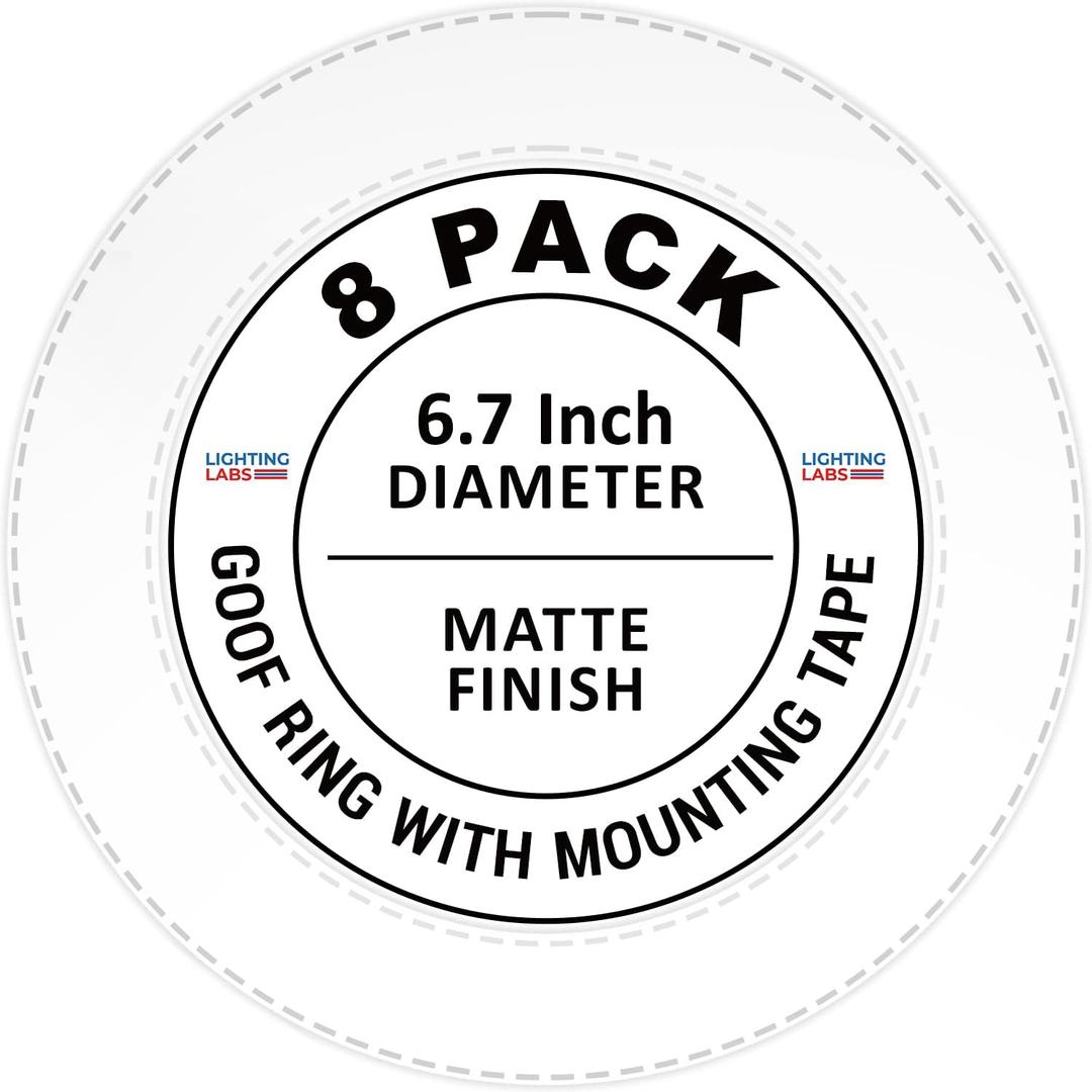 LightLabs Goof Ring Matte 8 Pack 6.7" Diameter for 4" Cans. Inlcudes Ring Tape to Fix Drywall Damage for Flush Recessed Down Lights. 4.2" Inner Diameter Recessed Light Cover Matte White
