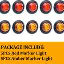 FXC 'Purishion 10x 3/4 in' Round LED Clearence Light Front Rear Side Marker Indicators Light for Truck Car Bus Trailer Van Caravan Boat, Taillight Brake Stop Lamp (12V, Red+Amber)