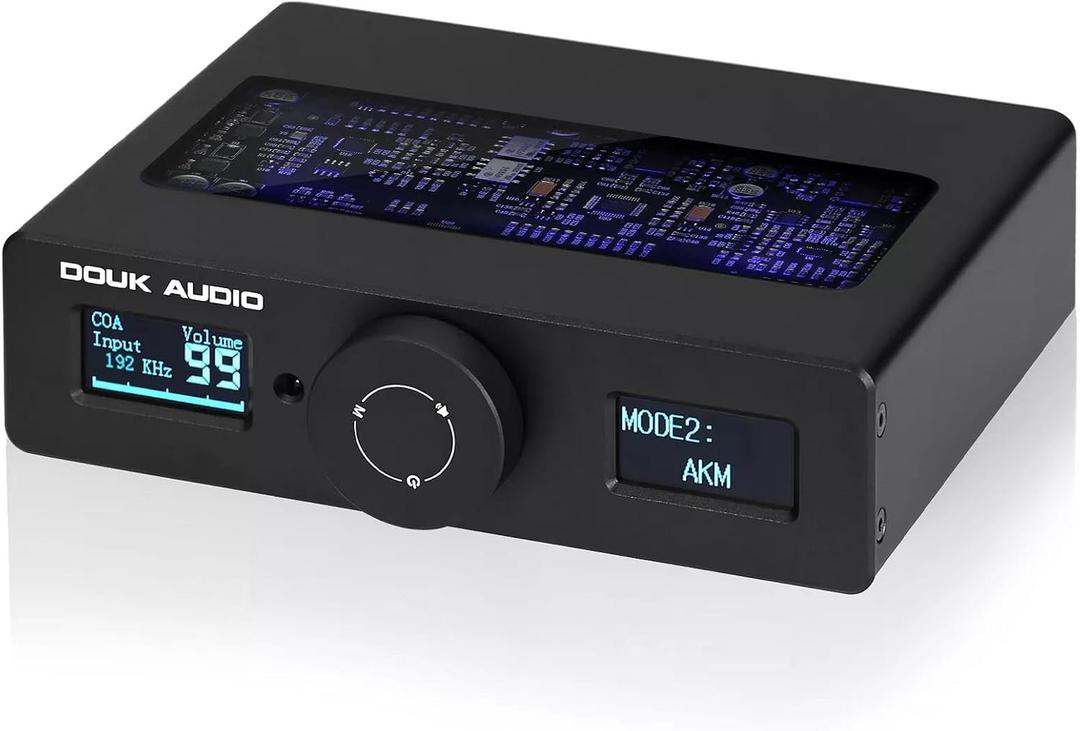 Douk Audio Q11 Digital to Analog Audio Converter, HiFi USB DAC Adapter ESS9038 + AK4493 with Coacial/Optical/PC-USB Inputs & RCA/AUX Outputs DSD256
