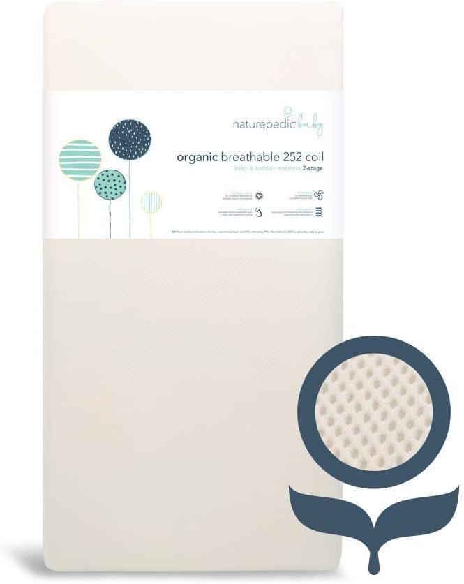 Naturepedic Organic Crib Mattress - 2-Stage 144 Coil Infant & Toddler Mattress with Protector Pad - Waterproof, Breathable & Non-Toxic for Baby and Toddler Bed