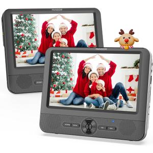 FANGOR 7.5 Inch Dual Car DVD Player, Portable Headrest Video Player for Car with 5 Hours Rechargeable Battery, Last Memory, AV Out/in, Support USB/SD/Sync TV, All Regions (1 Player+1 LCD Screen)