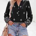 BTFBM Womens Tops Spring Casual Long Sleeve Shirts Button Up V Neck Bohemian Blouses Loose Tunics Vacation Outfits (M)
