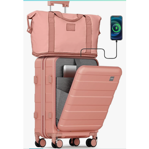 imiomo Carry on Luggage Airline Approved with TSA Lock, Hard Shell 20 Inch Travel Carry-on Suitcase with Spinner Wheels and Charging Port, Pink