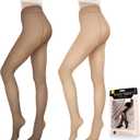 Fleece Lined Tights Sheer Women - Fake Translucent Warm Pantyhose Leggings Sheer Thick Tights for Winter (L)