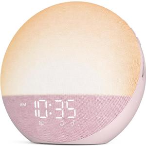 Sunrise Alarm Clock White Noise Machine: Natural Wake Up Light - Dimmable Clock with Bluetooth Speaker for Bedroom - 25 Sleep Sounds for Baby Adults Kids Sakura Pink