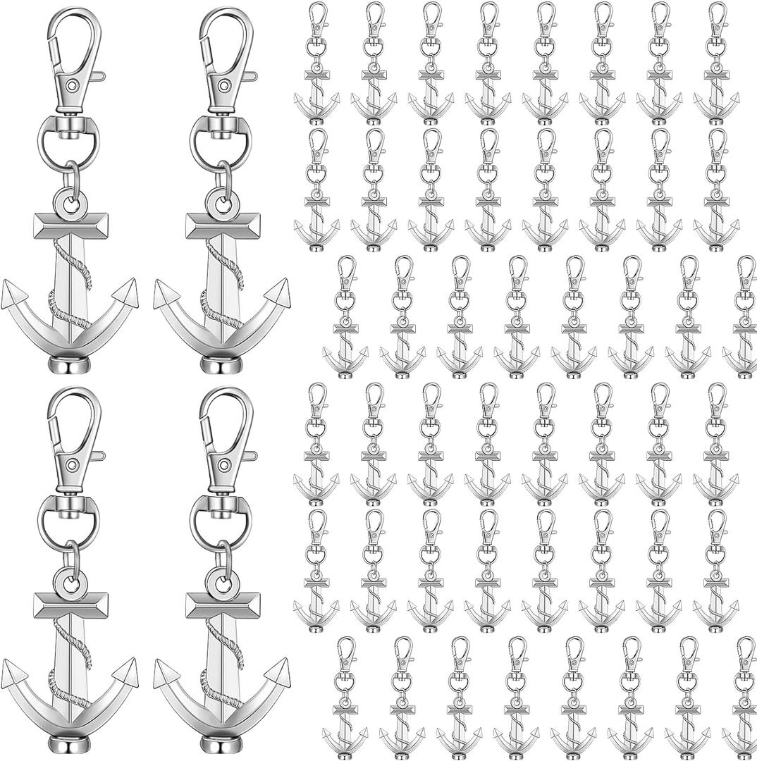 Therwen 50 Pcs Anchor Keychain Bulk Ocean Themed Party Favor Wedding Favors 3D Silver Anchor Keychains for Guests Creative Souvenirs Gifts Nautical Theme Party Decorations