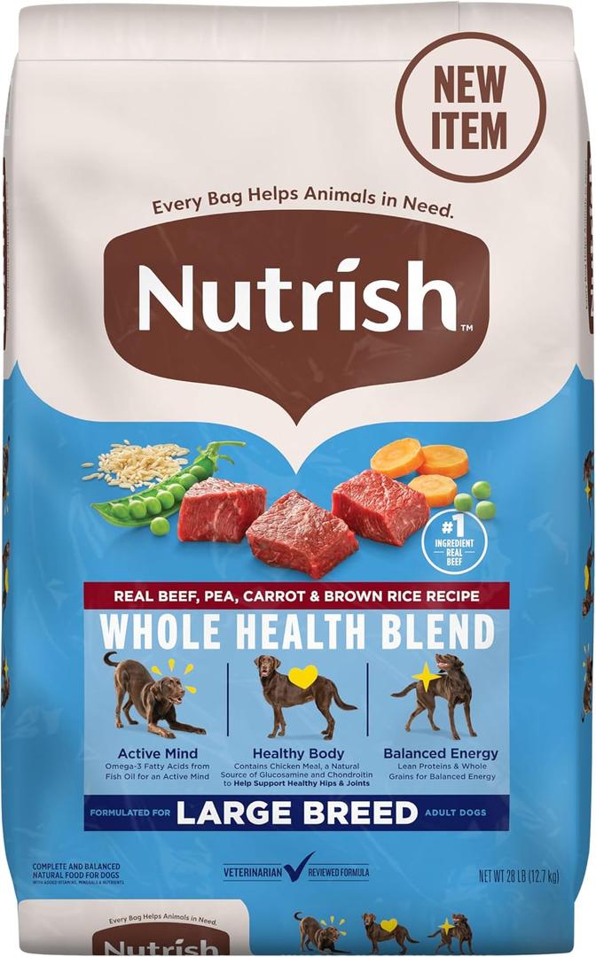 Nutrish Large Breed Real Beef, Pea, Carrot & Brown Rice Recipe Whole Health Blend Dry Dog Food, 28 lb. Bag (Rachael Ray) (EXP 11/01/26)