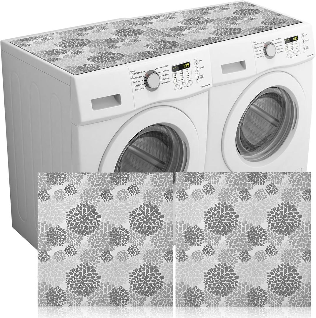 Teenyyou 2 Pcs Washer and Dryer Covers Top Protector Mat Non Slip Washing Machine Dustproof Quick Drying Protective Dust Cover Pad for Laundry Room Kitchen(26 x 26 Inch,Blossom)