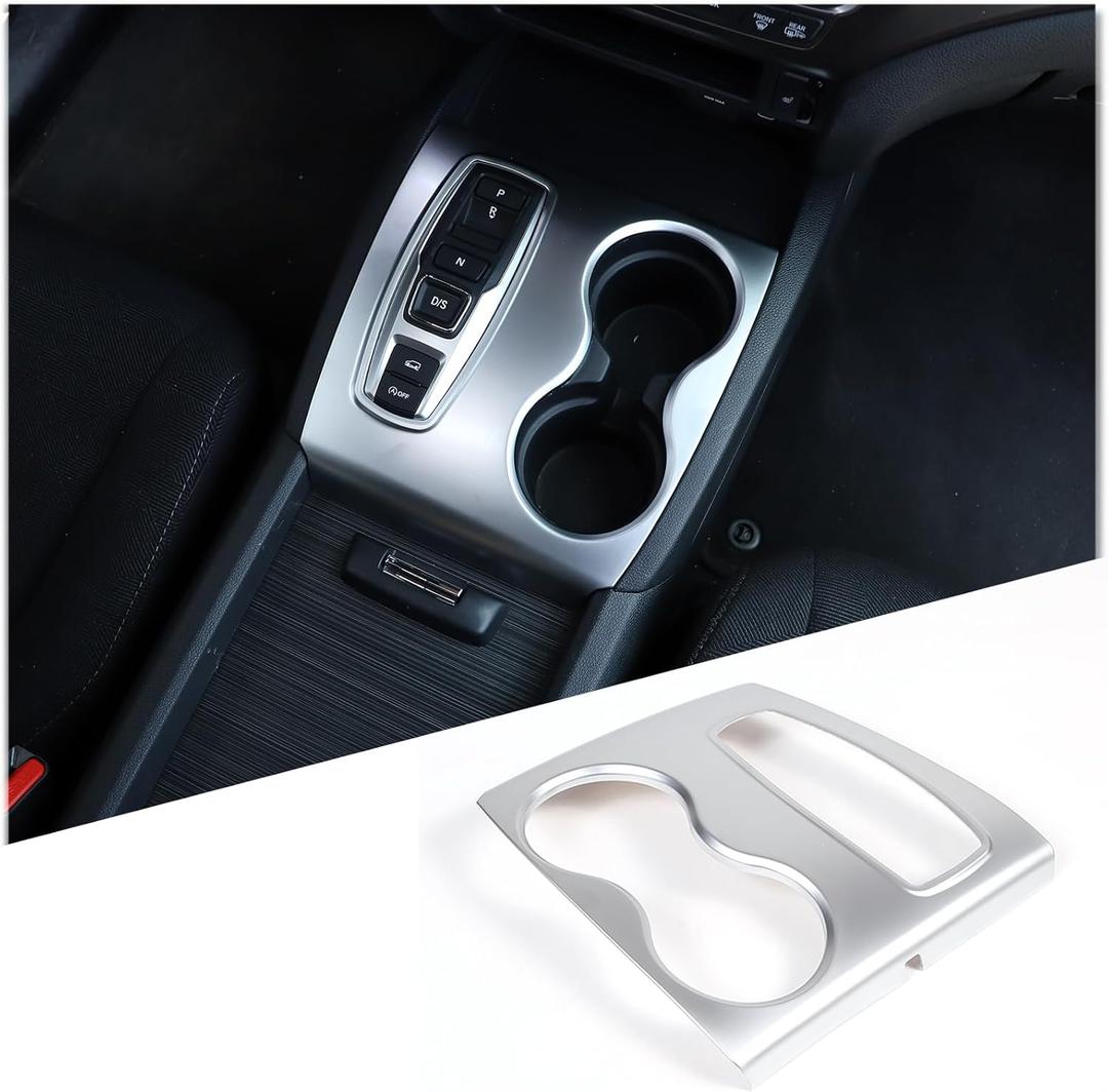 Gear Shift Panel Cover Trim for Honda Pilot 2016-2022/ Ridgeline 2020-2023/ Passport 2019-2023, ABS Automotive Center Consoles Cup Holder Cover Protector Sticker Accessories (Silver)