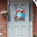 18" Easter Mesh Wreath for Front Door Artificial Flower Wreath with Happy Easter Wooden Board Bows for Spring Farmhouse Holiday Hanging on Home Indoor Outdoor Front Door Wall Decorations