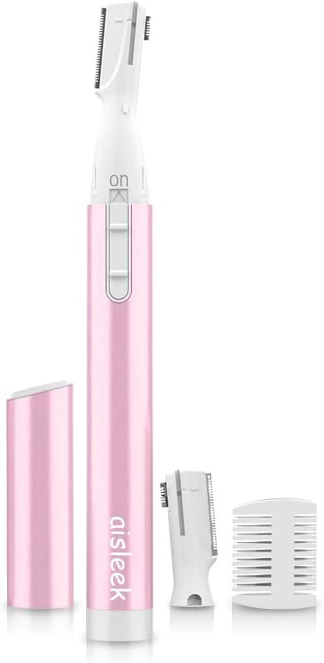 Eyebrow Trimmer, Facial Hair Trimmer Precision Detailer with Rinseable Blade, Battery Powered Double-Sided Eyebrow Razor with Comb, Compact Pen-Size Safe Painless Shaver for Chin Peach-Fuzz (Fuchsia Pink)