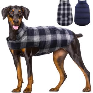 Kuoser Reversible Dog Jacket, Warm Winter Coat for Large Dogs, Warm Windproof Pet Cold Weather Clothes, Blue XXL (XXL (Chest Girth: 29.5-35.4''))