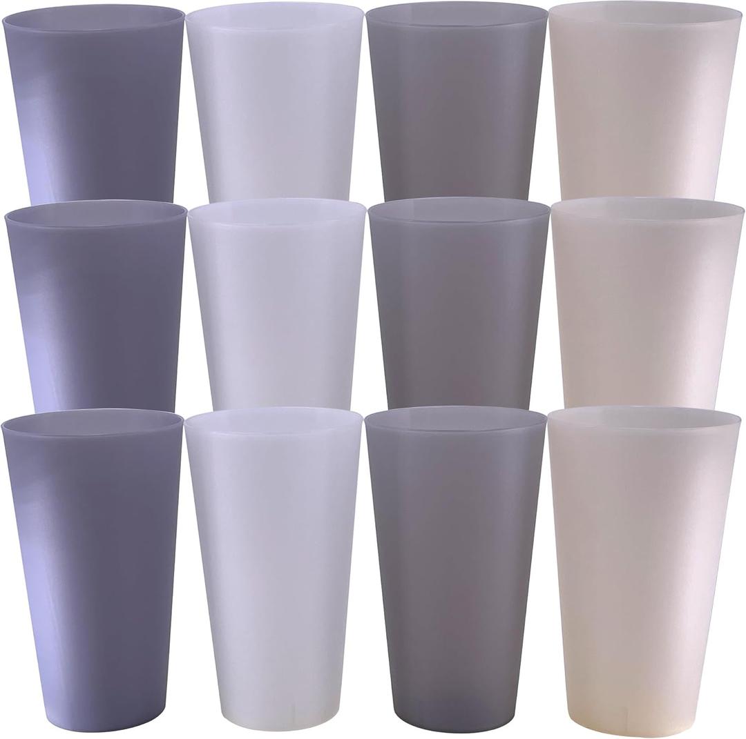AOYITE Unbreakable Plastic Cups Reusable, 32 oz Plastic Tumblers set of 12, BPA Free Dishwasher Safe Large Drink Cup for Kids Kitchen Camping Party Outdoor (Grey Stone)