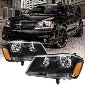 Reinko Headlight Assembly Compatible With 2008-2014 Dodge Avenger Black Housing Amber Corner