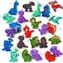 Kiss Monkey 24 Pack Dinosaur Party Favors for Kids, 12 Styles Dinosaur Silicone Fidget Keychains Bulk, Pop Sensory Fidget Toys, Birthday Goodie Bag Fillers, Classroom Prizes for Boys Girls