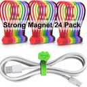 SOOOEC Magnetic Cable Ties, 24 Pack 7.2" Magnetic Cord Organizer Cute Cloud Design, Reusable Silicone Twist Ties with Strong Magnet for Bundling and Cable Management, Fridge Magnets, Assorted Colors.