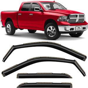 Voron Glass in-Channel Extra Durable Rain Guards for Trucks Dodge RAM 2009-2018 Crew Cab/Dodge Ram 1500 Classic 2019-2024 Crew Cab, Window Deflectors, Vent Window Visors, 4 Pieces - 220010