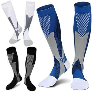 ZFiSt Plus Size Compression Socks Wide Calf for Women Men,Sport Compression Stocking Nurse Socks 3XL, Black/White/Blue