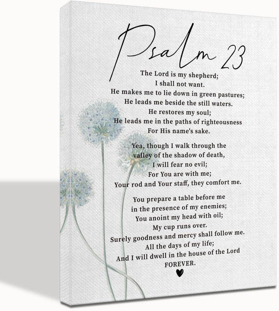 Psalm 23 Wall Art, Psalm 23, Scripture Signs Decor, The Lord is My Shepherd, Inspirational Quote Canvas Wall Art, Prayer Room Dcor 16x20 inch