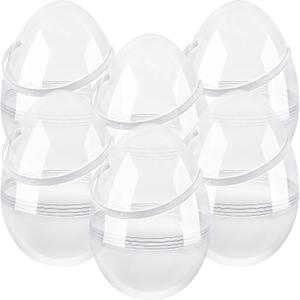 6 Pcs 10 Inch Transparent Easter Eggs with Handles Giant Clear Easter Egg Jumbo Fillable DIY Easter Egg for Easter Hunt Decoration