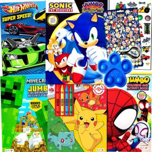 Kids Coloring & Activity Books for Boys Ages 4-8 Featuring Sonic The Hedgehog,Pokemon Bundle with Coloring Utensils, Stickers, and More
