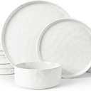 LIANYU Stoneware Dinnerware Sets, 12 Piece Plates and Bowls Dish Set for 4, Kitchen Speckled Dinner Ware Dining Dishware, Microwave & Dishwasher Safe, Polar White