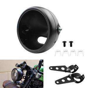 LisylineAuto 5.75 Inch Motorcycle Headlight Housing Bracket Headlamp Shell Cover 5-3/4 Headlight Mount Bucket for Harley Yamaha Suzuki Chopper Black Motorbike Headlight Bucket
