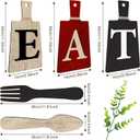 Jetec Cutting Board Eat Sign Set Hanging Art Kitchen Eat Sign Farmhouse Fork and Spoon Wall Decor Rustic Primitive Country Kitchen Decor for Home over Cabinet Decoration(Red, Black, Beige)