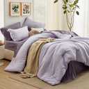 Bedsure Full Size Comforter Set - 7 Pieces Lavender Full Bedding Set for All Seasons, Boho Contrasting Design Bed in a Bag with Comforter, Sheets, Pillowcases & Shams (08 - Lavender)