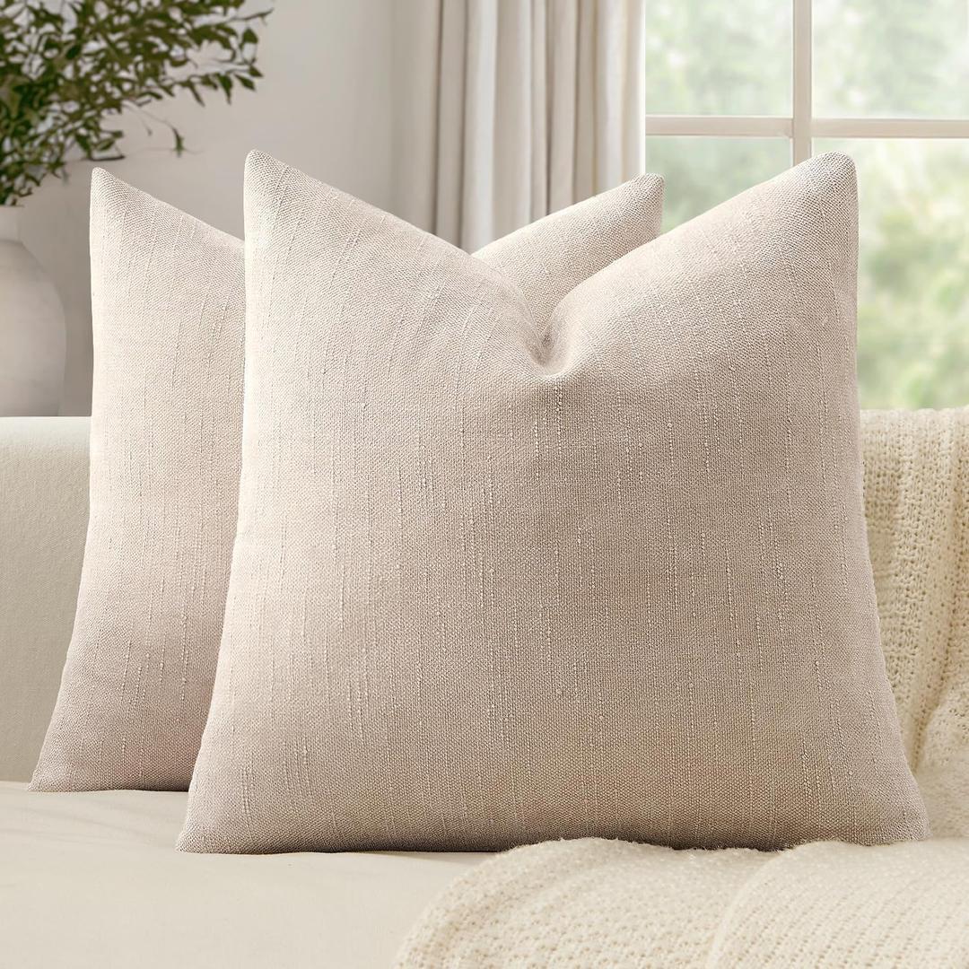 Woaboy Set of 2 Textured Throw Pillow Covers Decorative Soft Accent Square Chenille Pillowcases Neutral Farmhouse Cushions Modern Home Decor for Couch Sofa Bedroom Living Room 20x20 Inch, Khaki Camel (Starfish)