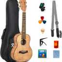 Kmise 23 Inch Concert Ukulele, Classical Headstock Hard Lightweight Okoume Ukelele, Tiger Flame Ukulele for Adult Beginners, Kids with Uke Gig Bag, Tuner, Strap, Replacement Strings, Capo Picks, etc