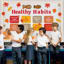 2Pack Fall Healthy Habits Bulletin Board Decorations Set Thanksgiving Bulletin Board Autumn Classroom Decor Pumpkin Maple Leaves Paper Cutouts for School Wall Decor(Fall into Healthy Habits)