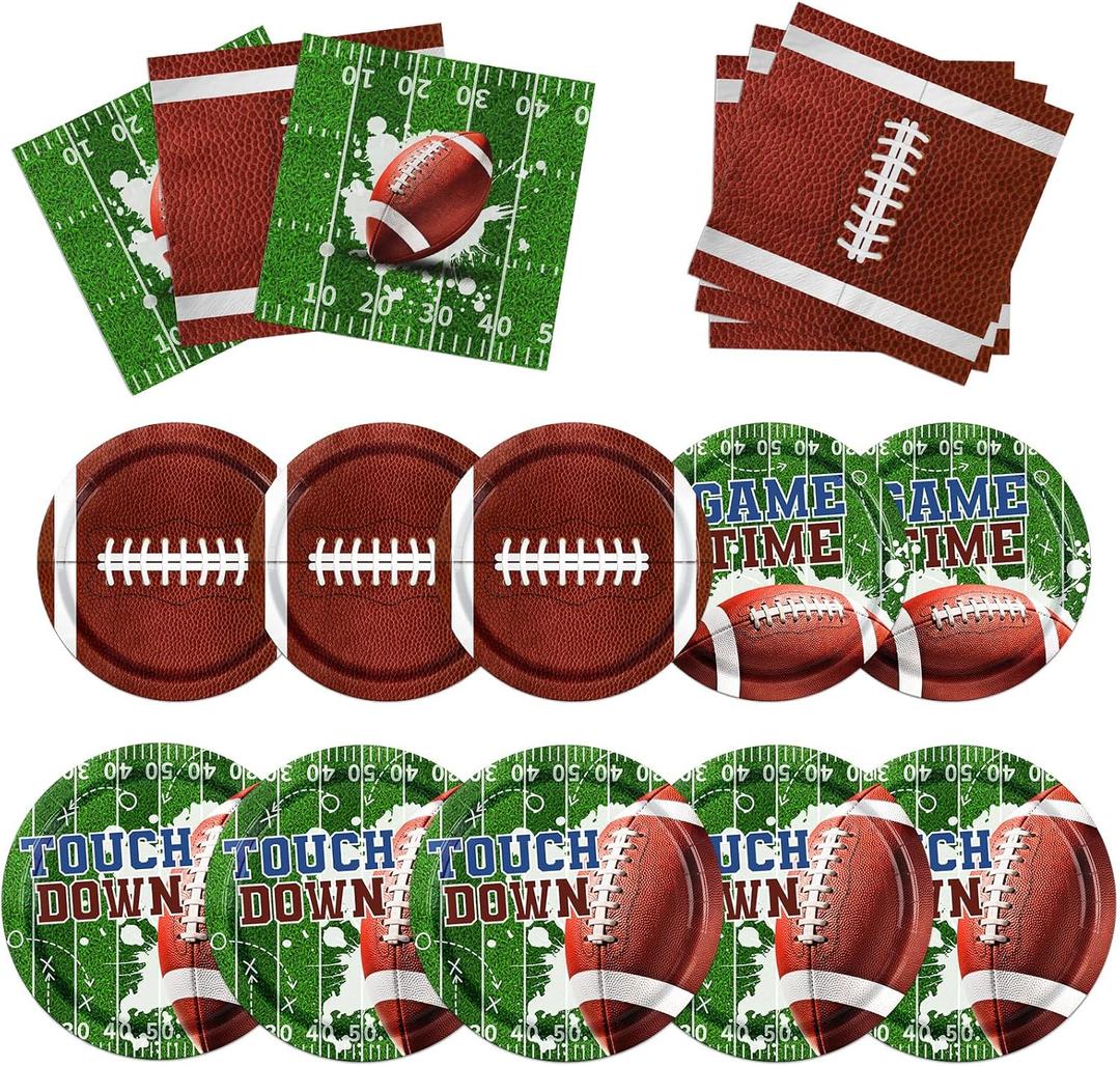 Football Party Decorations Tableware,150pcs Football Paper Plates and Napkins Disposable Touchdown Plates and Football Napkins for Gameday Tailgate Party Football Themed Party Decorations,Serve 50