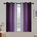 COSVIYA Grommet Ombre Room Darkening Curtains 45 inch Length, Purple and Greyish White Gradient Drapes Light Blocking Insulated Thermal Window Curtains for Bedroom/Living Room,2 Panels,42x45 inches