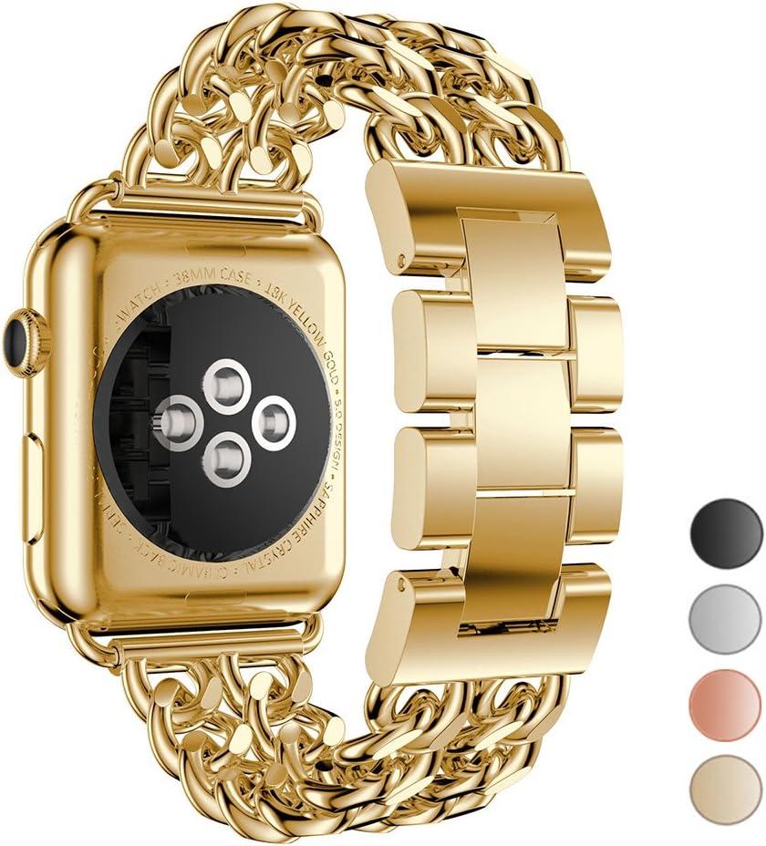 Compatible Apple Watch Band for Woman Man 45mm 49mm 42mm 44mm, Stainless Steel Cowboy Style for iWatch Series 11/10/9/8/7/6/5/4/3/2 se Ultra (Gold)