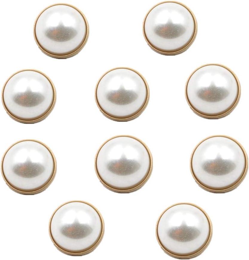 10pcs Round Pearl Buttons with Shank for Sewing Gold Button Crafts for Clothes Shirts Suits Coats Sweaters Wedding Dress Clothing Decorations (Round, 40L/25mm)